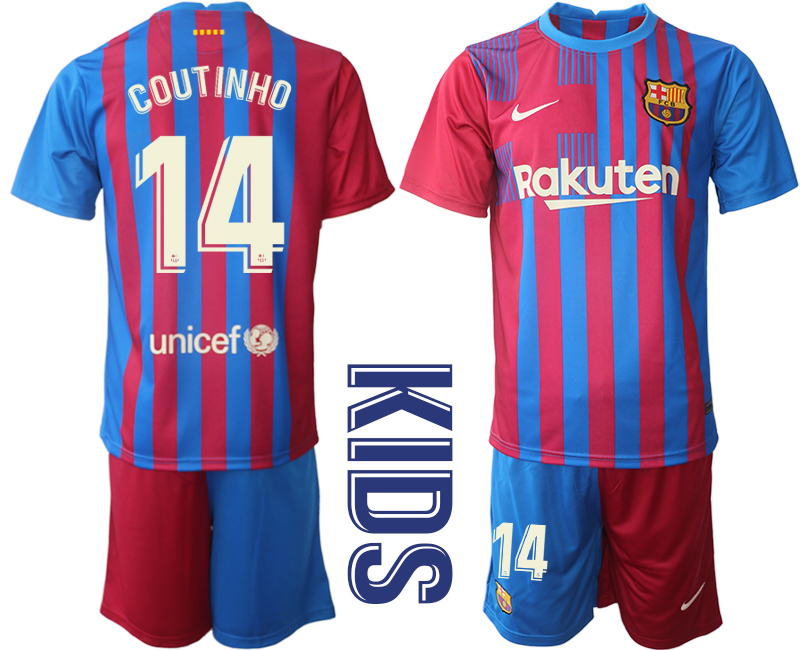 Youth 2021-2022 Club Barcelona home red #14 Nike Soccer Jerseys1